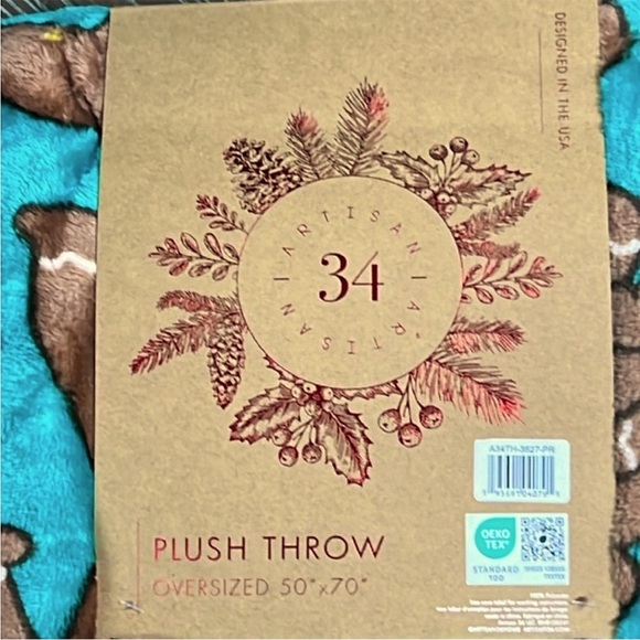Artisan 34 - ‘Gingerbread Men’ plush throw. 50” x 70”. NWT. Last one! - Picture 3 of 3